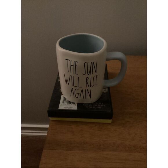 Rae Dunn Coffee Mug The Sun Will Rise Again LL WhIte Blue Handle by Magenta - Picture 1 of 1